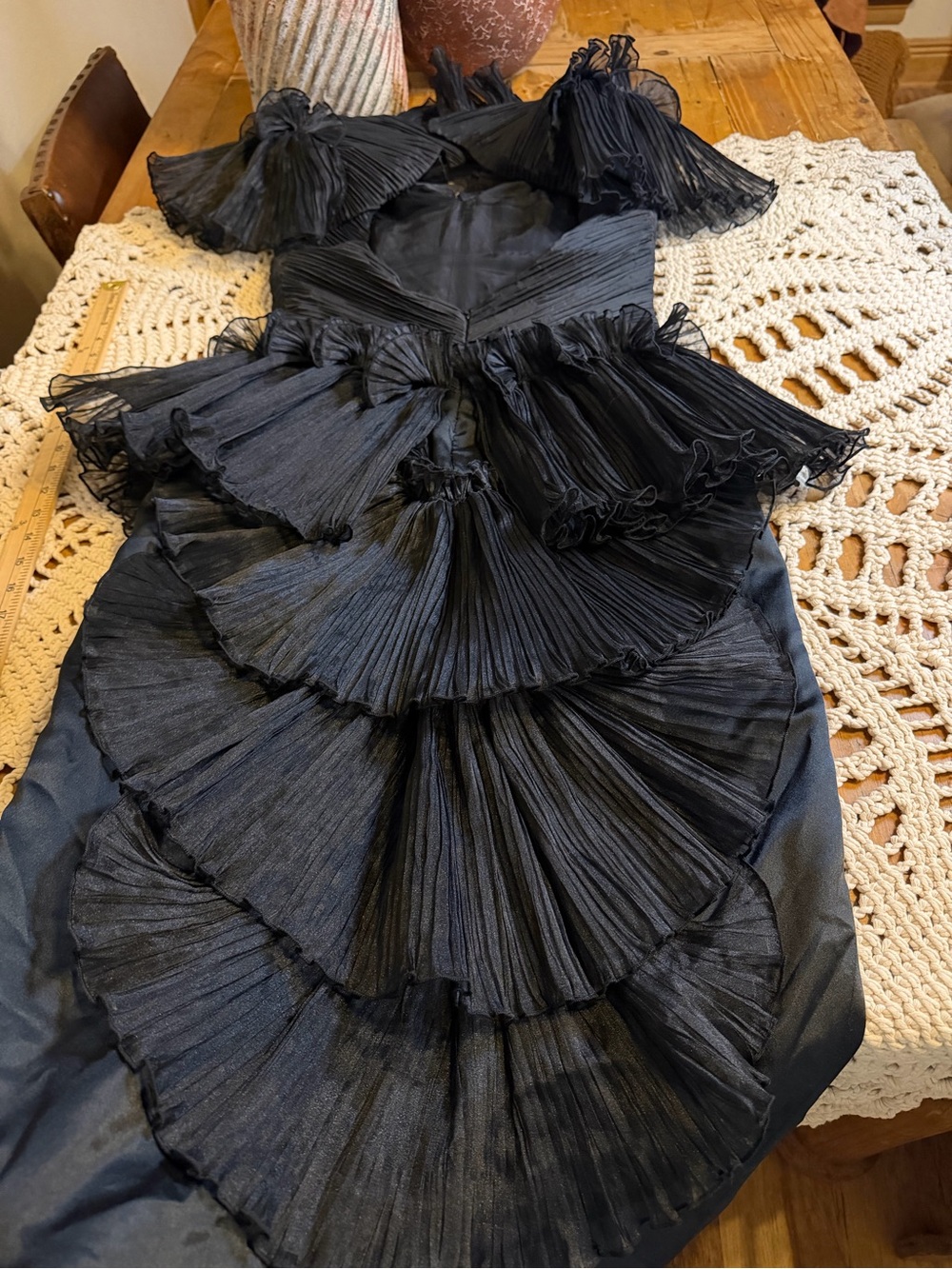 Rare Vtg 80s Caché Conelli New York dress 8 Black Ruffle Rhinestone - Picture 12 of 16